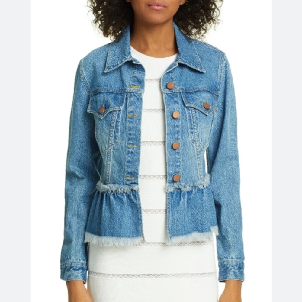 Alice + Olivia Tiered Ruffle Frayed Denim Jacket